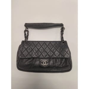 シャネル シングルフラップ ワンショルダー 黒 ヴィンテージ加工 SV金具