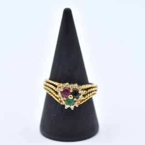 赤×青×緑色石 リング K18 D0.21ct 0.53ct 買取実績