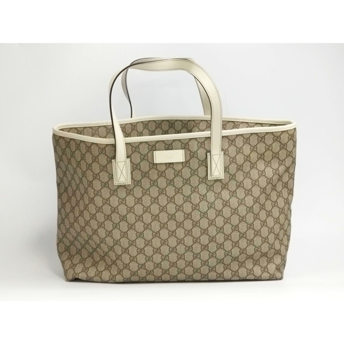 グッチ GGスプリーム トートバッグ ベージュ PVC×レザー Aランク