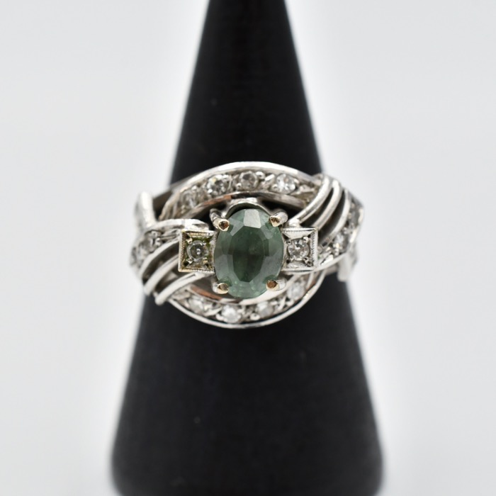 緑石 メレダイヤ リング K18WG 5.5ｇ Bランク