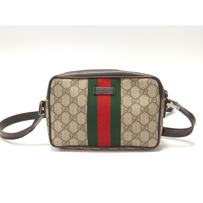 グッチ GGスプリーム シェリーライン ショルダーバッグ ブラウン PVC×レザー ABランク