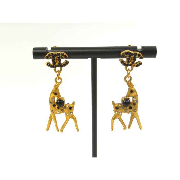 シャネル バンビ ラインストーン ピアス Bランク