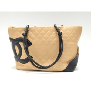 シャネル カンボン トートバッグ ベージュ 黒 レザー 買取実績【買取日：2023年3月8日】