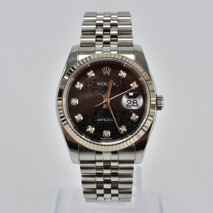 ロレックスデイトジャスト 116234G SS×WGブラックホリコン文字盤