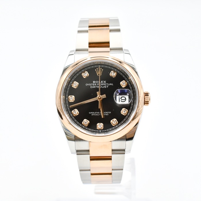 ロレックスデイトジャスト 126201G SS×PG ブラック文字盤 オイスターブレス